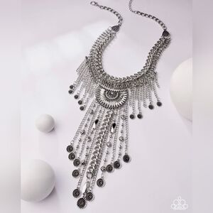 NWT Eye Candy Luna Coin Silver Necklace Bohemian Fringe Maximalism Eclectic